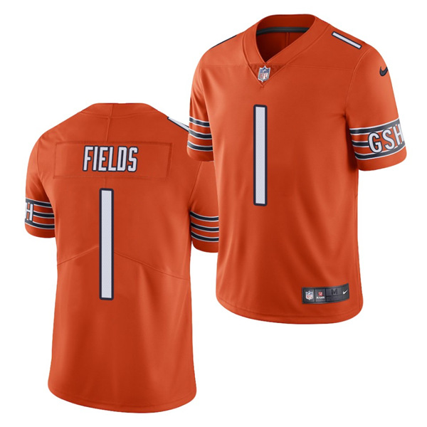 Men's Orange Chicago Bears #1 Justin Fields 2021 NFL Draft  Vapor untouchable Limited Stitched Jersey